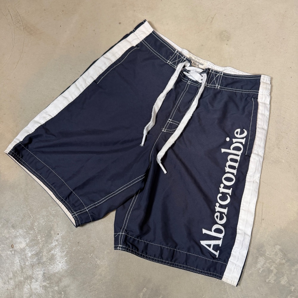 vintage Abercrombie & Fitch Navy Blue Board Shorts Y2K Logo Swim Trunks Size M